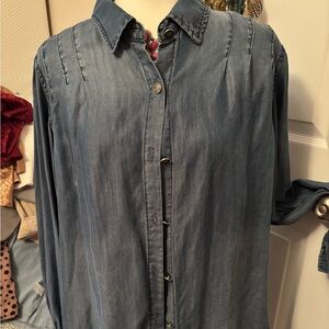 Women's Blue Denim-Style Button-Up Blouse